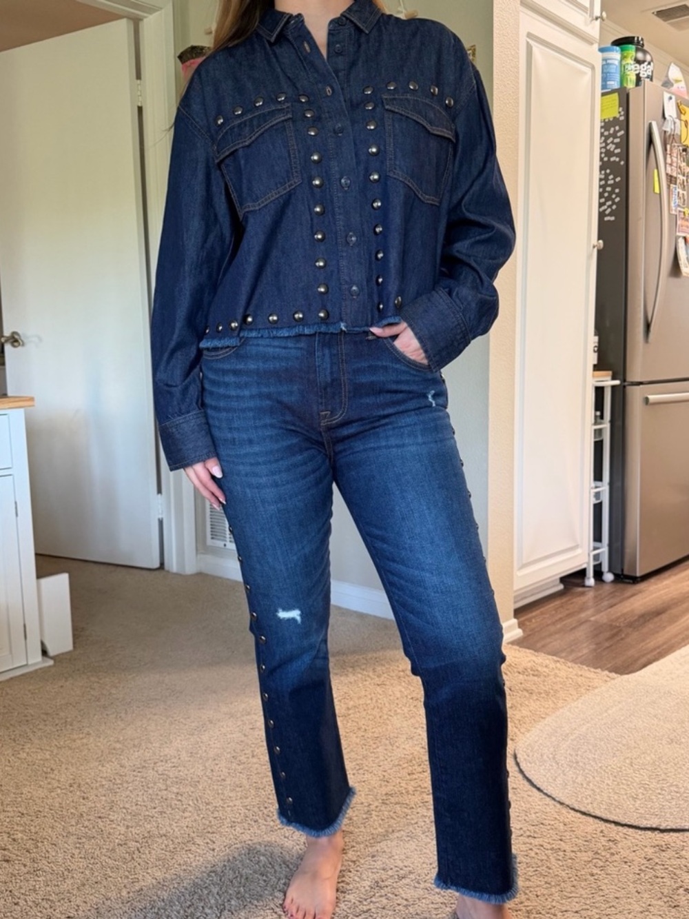 Johnny Was the Studded Denim Shirt & Cropped Baby Boot Jeans Set Size Small NWT
